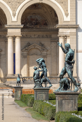 Obraz na płótnie Wallenstein Garden with art statues in front of Wallenstein Palace (Valdstejnska Zahrada), Prague, Czech Republic w salonie