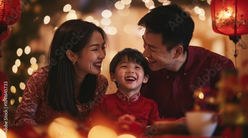 Family celebrating and enjoying a meal together during Chinese New Year, embracing festive traditions and joy.