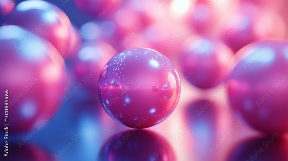 A collection of pink spheres glows softly, with reflections and light gradients creating an enchanting atmosphere in the background. The scene captivates with color and depth. A collection of pink spheres glows softly, with reflections and light gradients creating an enchanting atmosphere in the background. The scene captivates with color and depth.