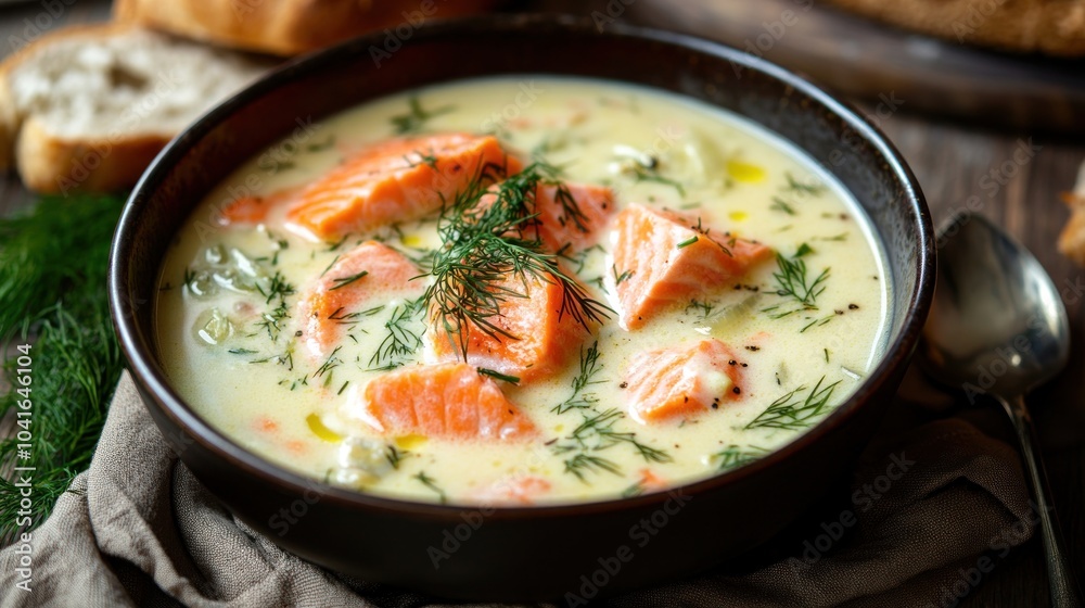 A bowl of soup with carrots and peas. A spoon is in the bowl. There are bread slices on the table A bowl of soup with carrots and peas. A spoon is in the bowl. There are bread slices on the table