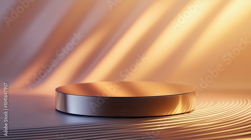 Rose gold premium podium with soft backdrop, sleek, luxurious design on a black solid background