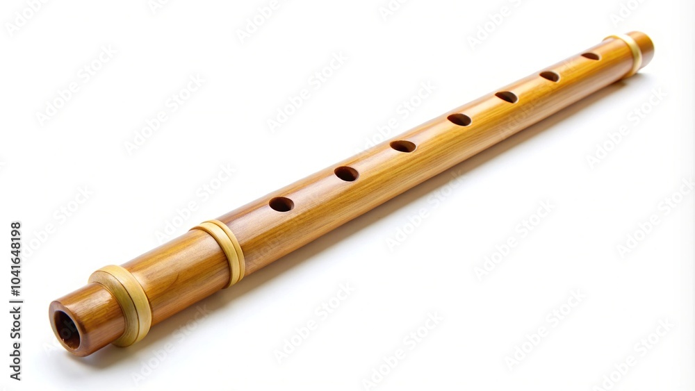 Fototapeta premium Bamboo flute isolated on white background at a tilted angle