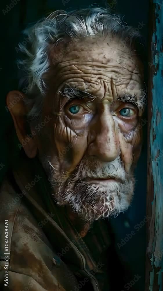 Video vertical recreation of a sad old man
Video vertical recreation of a sad old man