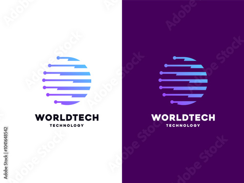 World tech logo with dot connection. Global globe symbol logo inspiration