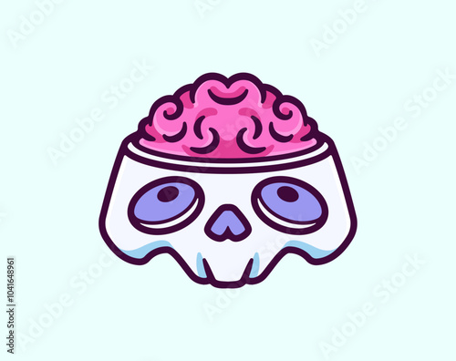 Skull with Open Brain Cartoon Character Mascot Vector Illustration