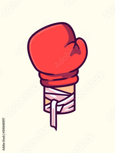 Red Boxing Glove with Hand Wraps Cartoon Vector Illustration Character Design