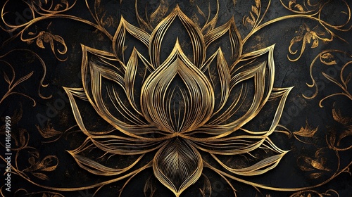 Elegant Golden Lotus Flower Design on Dark Background
