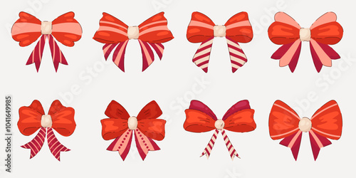 Collection of Decorative Ribbons in Hand-Drawn Style. Includes simple bowknots and modern bowtie designs. Ideal for holidays and festive decorations. 