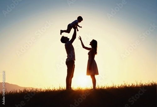  Happy Family Enjoying Sunset with Their Child, Embracing Love, Joy, and a Fulfilling Lifestyle