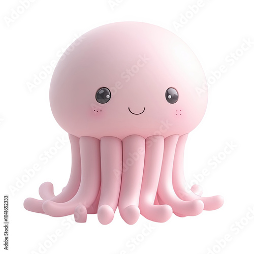 Pink jellyfish 3d icon PNG, cartoon style minimal on transparent, isolate on white background