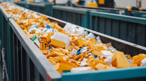 A close-up view of a recycling facility showcasing a conveyor belt filled with colorful plastic waste, highlighting the importance of recycling.