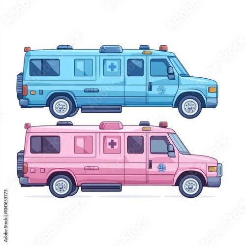 Wallpaper Mural Two cartoon ambulances, one blue and one pink Torontodigital.ca