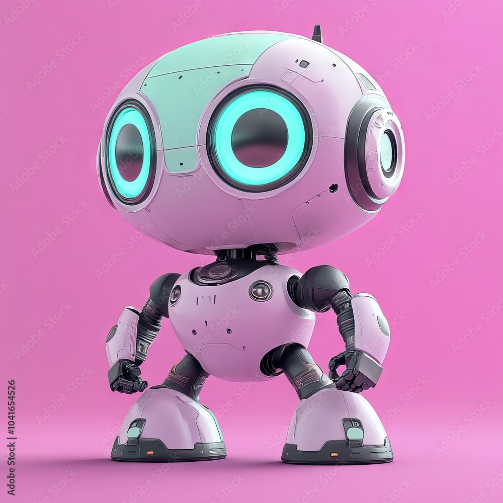 Cute pink robot with glowing eyes Cute pink robot with glowing eyes