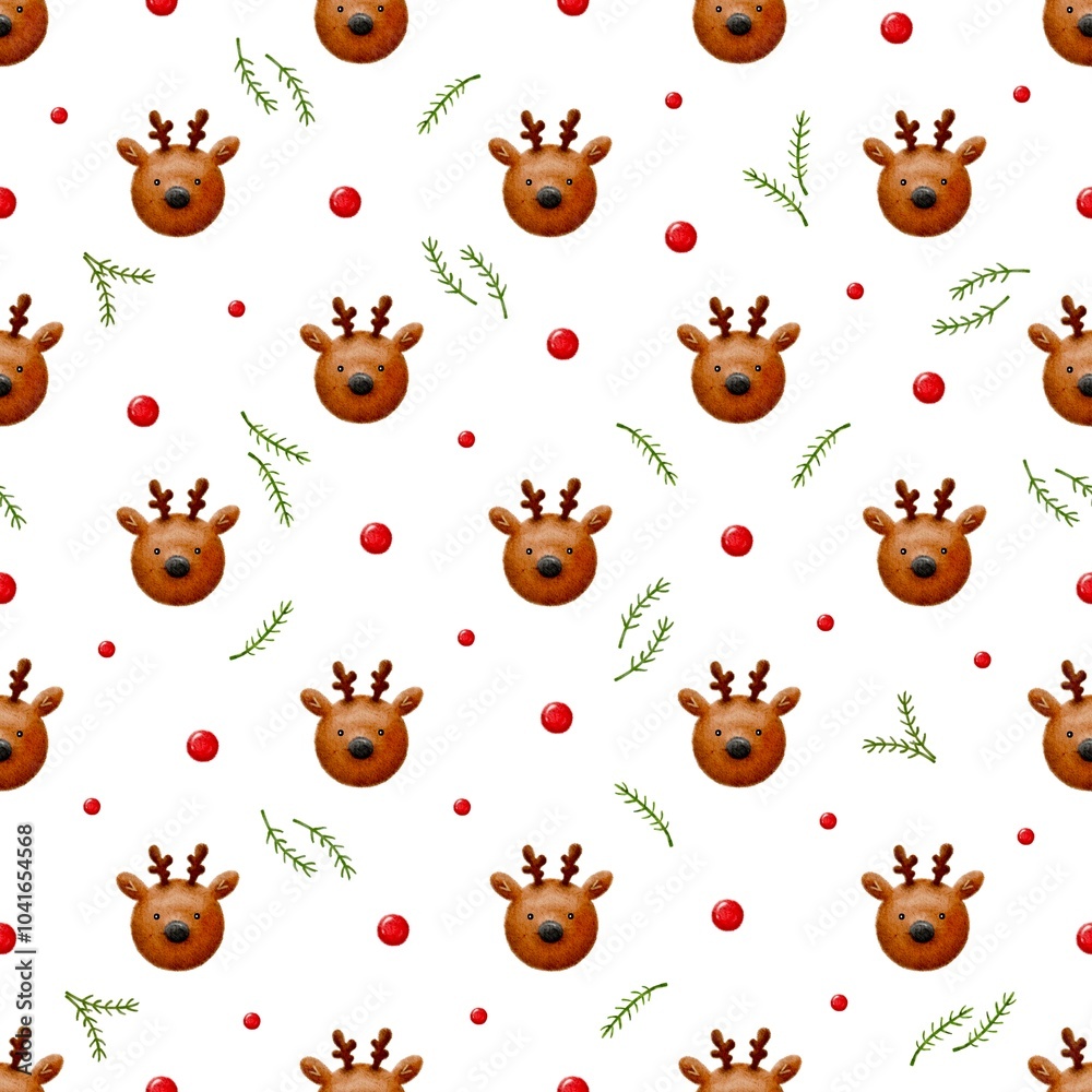 Christmas deers with red balls and green branches on a white background Christmas deers with red balls and green branches on a white background