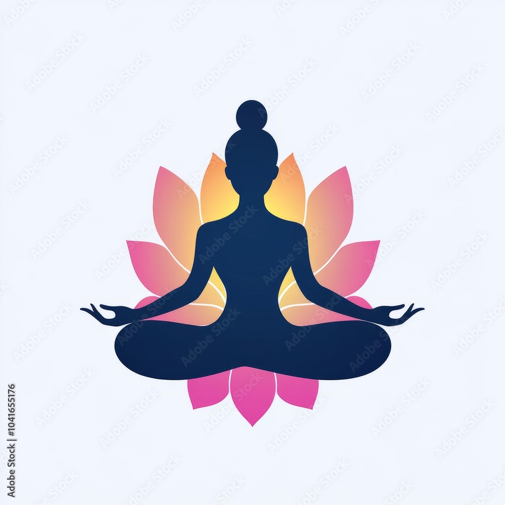 Silhouette of a woman meditating on a lotus flower.