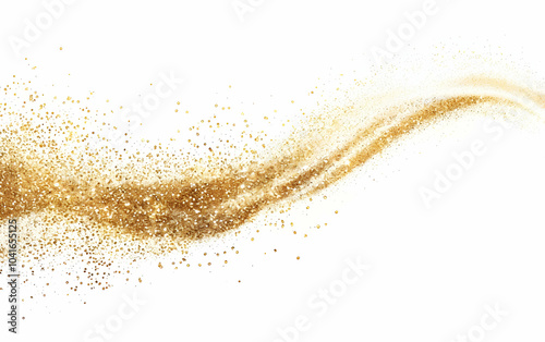 White background, golden glitter, shiny and sparkling, with gold dust particles flying in the air