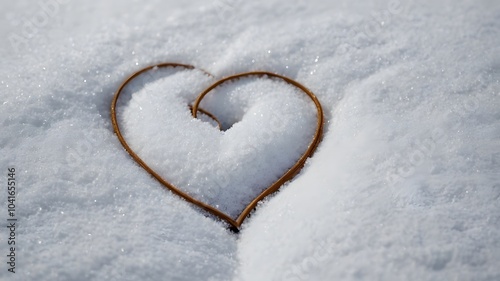 A delicate heart in the snow, symbolizing warmth in the chilly air of love.