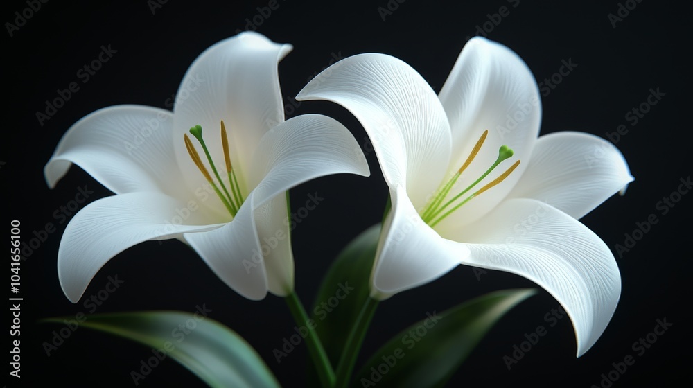 Two white flowers with green stems Two white flowers with green stems