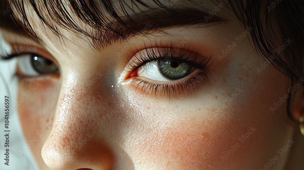 Fototapeta premium A woman with green eyes and a light pinkish skin tone