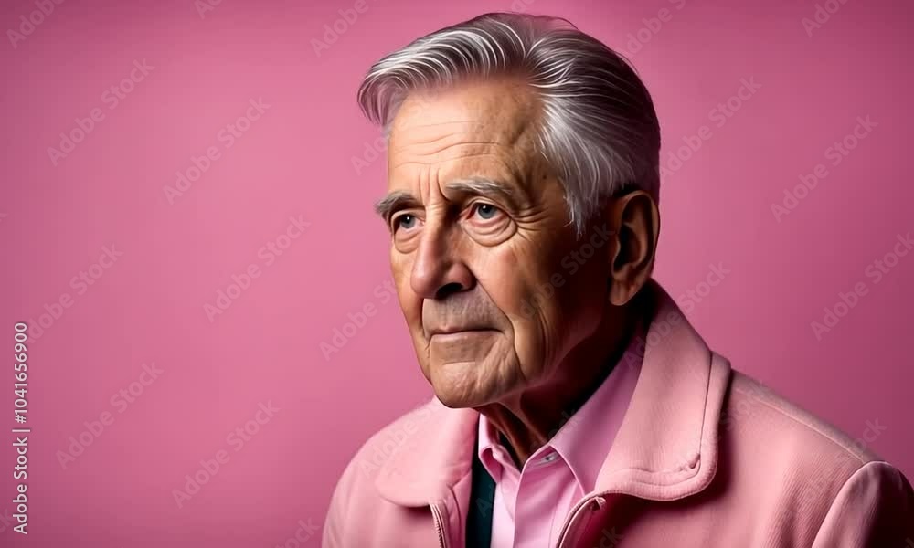 Senior man on a pink background. Senior man on a pink background.