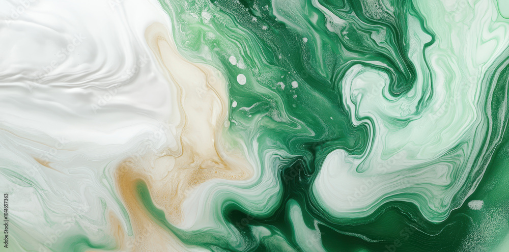 Obraz premium Abstract white, cream, and green liquid in the shape of an on a white background.