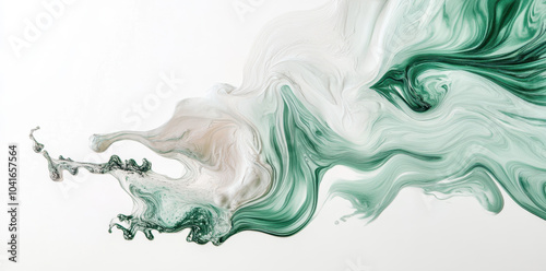 Abstract white, cream, and green liquid in the shape of an on a white background.