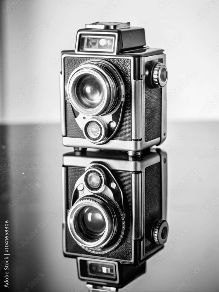 old photo camera on black background old photo camera on black background