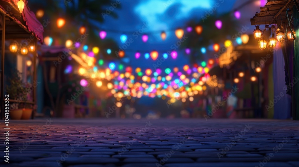 Obraz premium Vibrant Marketplace Festival Decor with Glowing Lights