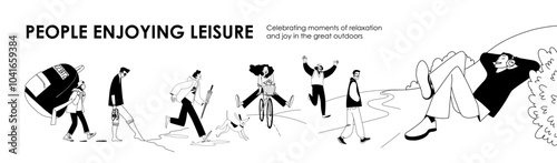 set of vector line drawings, people enjoying leisure. Vector illustration