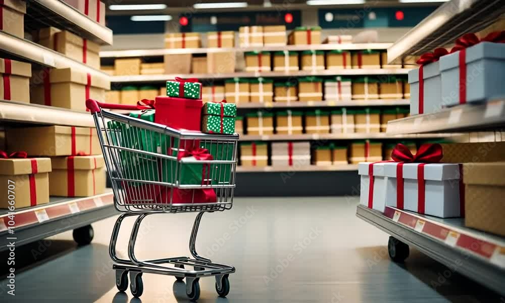 Shopping cart with gifts. Shopping cart with gifts.