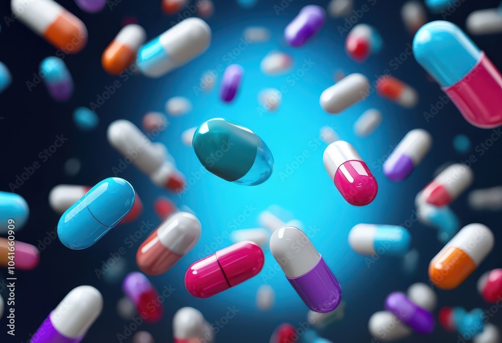 antidepressants concept.Multi-colored capsules of drugs flying,Floating Multi Colored Pills antidepressants concept.Multi-colored capsules of drugs flying,Floating Multi Colored Pills
