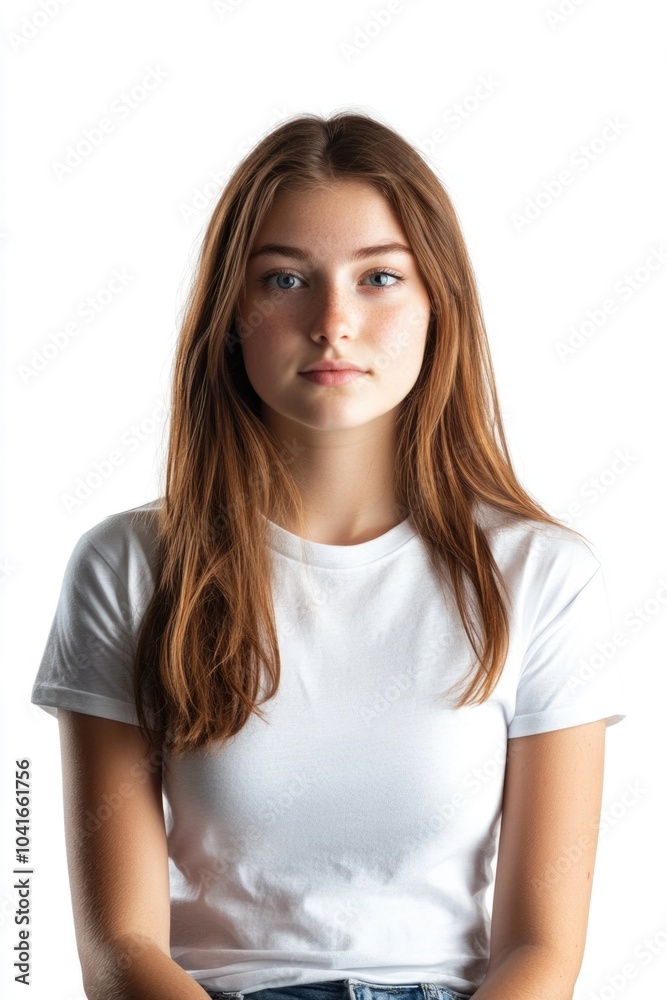 Fototapeta premium A woman with long hair wearing a white shirt