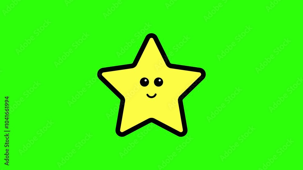 Cute Star Cartoon Shape Zooming in and Out Animation on Green Background Cute Star Cartoon Shape Zooming in and Out Animation on Green Background