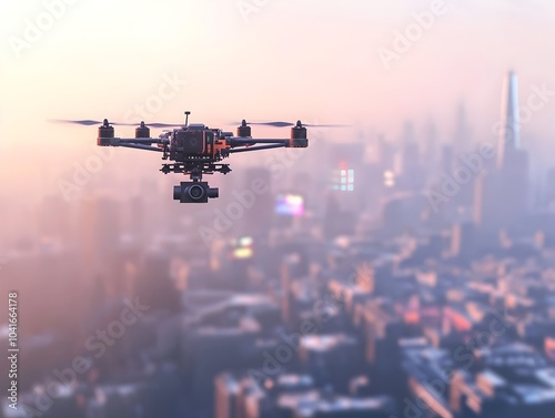 Drone Capturing Panoramic Views of Vibrant Cityscape Showcasing the Role of Aerial Surveillance in Urban Planning and Development