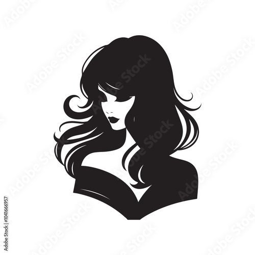 Black Color Fashion Girl silhouette design Vector Illustration, Solid White Background 26.eps