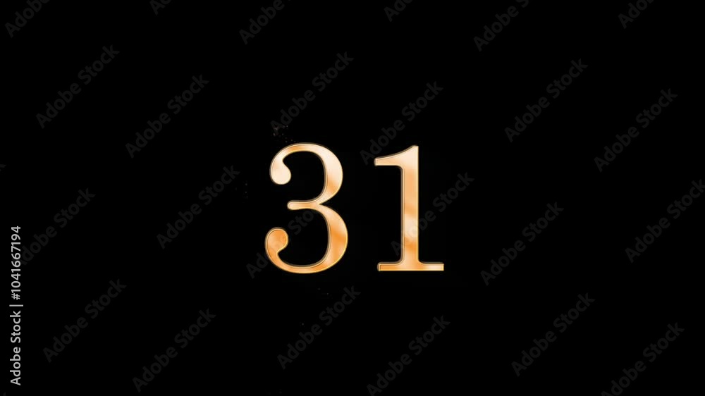 Gold number 31 with gold particles and alpha channel, numerology, number thirty one Gold number 31 with gold particles and alpha channel, numerology, number thirty one