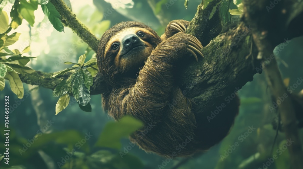 Obraz premium Sloth Resting on Branch
