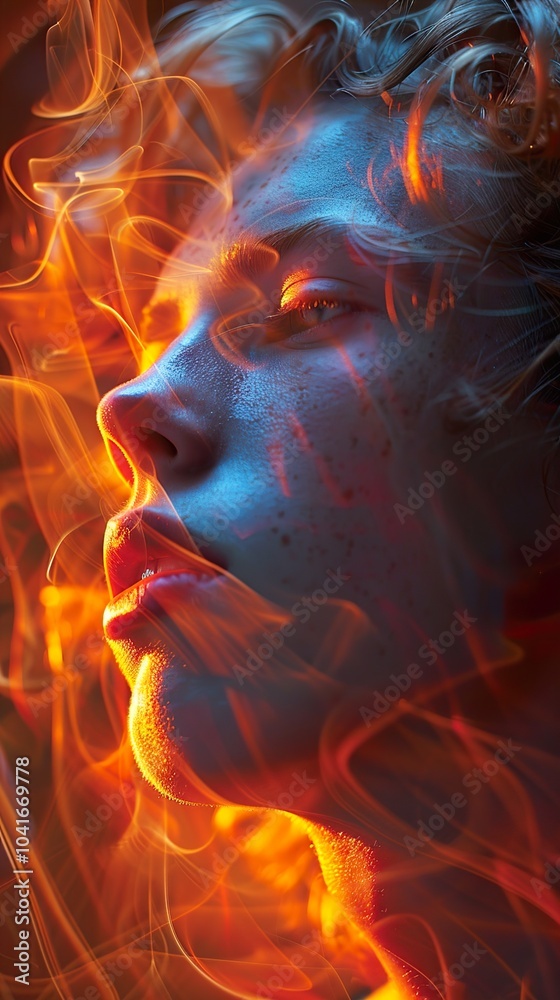 Abstract Portrait of a Person in Fire and Smoke Abstract Portrait of a Person in Fire and Smoke
