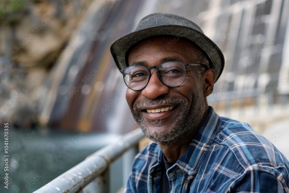 Portrait of a smiling middle aged male engineer at hydroelectric plant Portrait of a smiling middle aged male engineer at hydroelectric plant