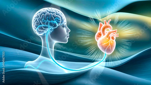 Vagus Nerve Calm: Abstract Illustration of Breath, Heart, and Inner Balance with Calming Blue-Green Tones.

