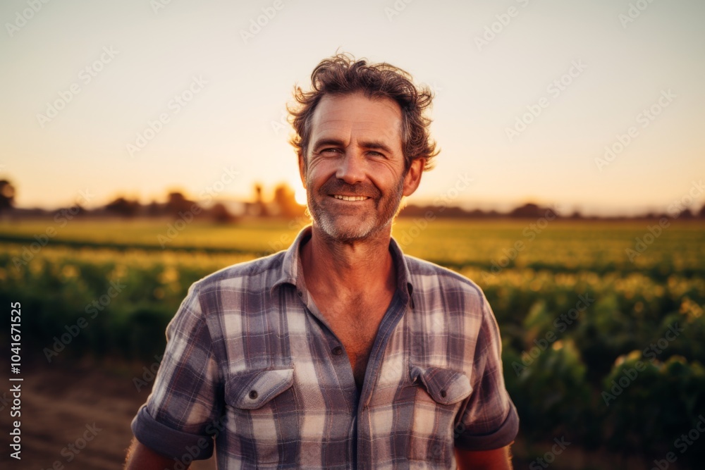 Smiling portrait of a middle aged Caucasian male farmer on field Smiling portrait of a middle aged Caucasian male farmer on field