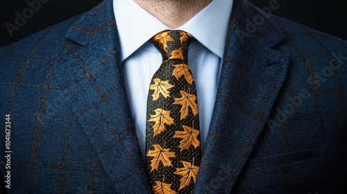 Elegant suit with patterned tie, perfect for professional settings.