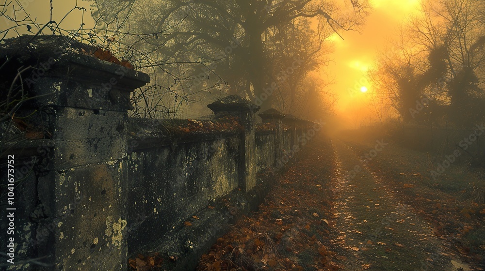 Misty Path Through the Woods at Sunset Misty Path Through the Woods at Sunset