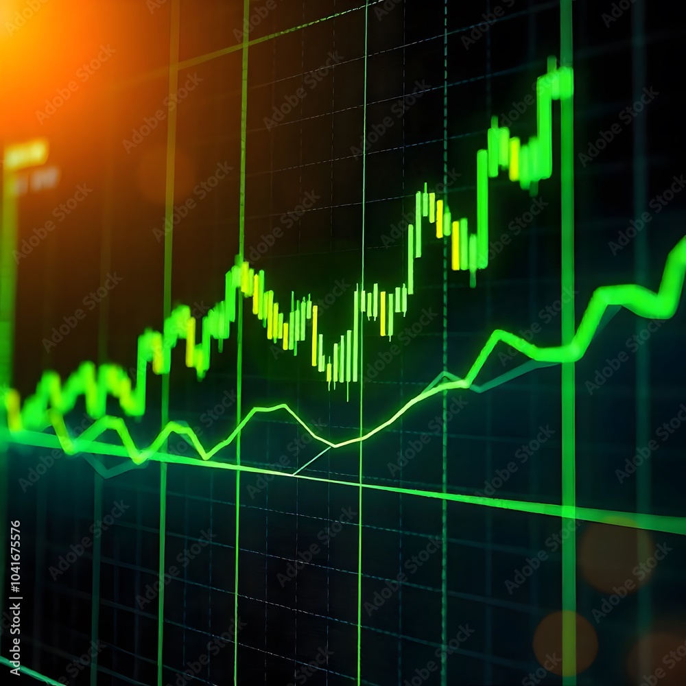 Naklejka premium Futuristic financial chart high tech trading visualization with glowing lines and data points