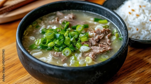 柔らかい牛肉とネギを使った本格的な韓国のコムタン。料理ブログや食品出版物に最適です。