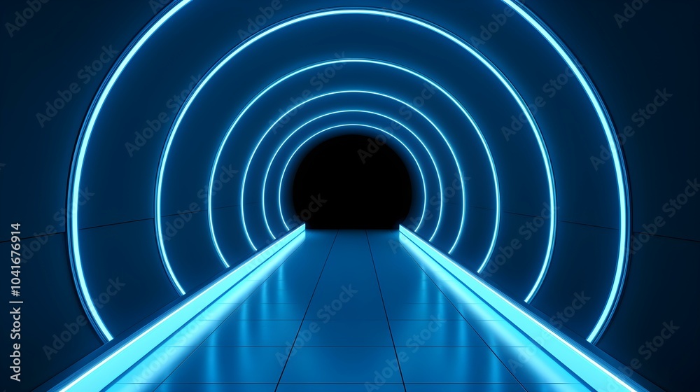 Naklejka premium Futuristic blue Neon Tunnel 
