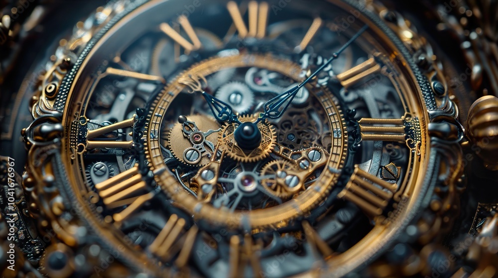 Fototapeta premium Intricate Clockwork: A Close-Up Look at a Mechanical Timepiece
