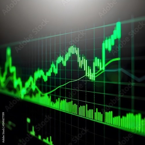 Futuristic financial chart high tech trading visualization with glowing lines and data points