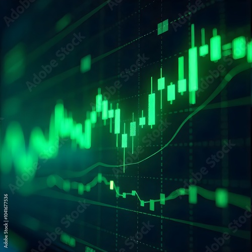 Futuristic financial chart high tech trading visualization with glowing lines and data points