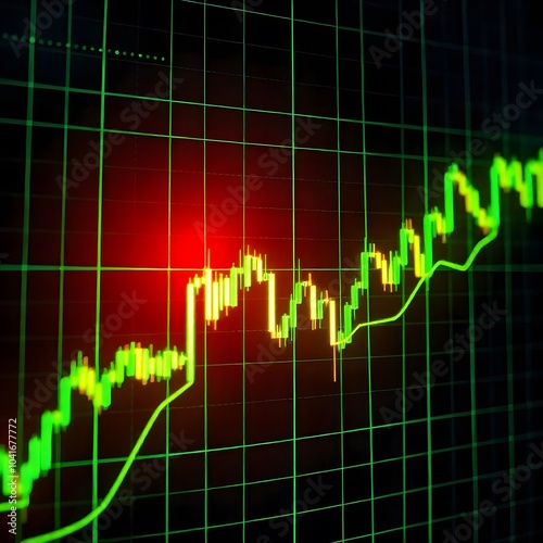 Futuristic financial chart high tech trading visualization with glowing lines and data points